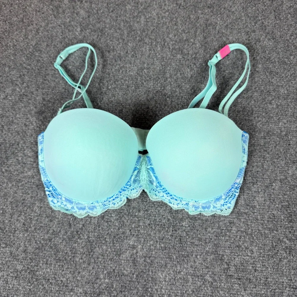 Victoria's Secret PINK Wear Everywhere Multi-Way Strapless Lace Bra Mint 34D